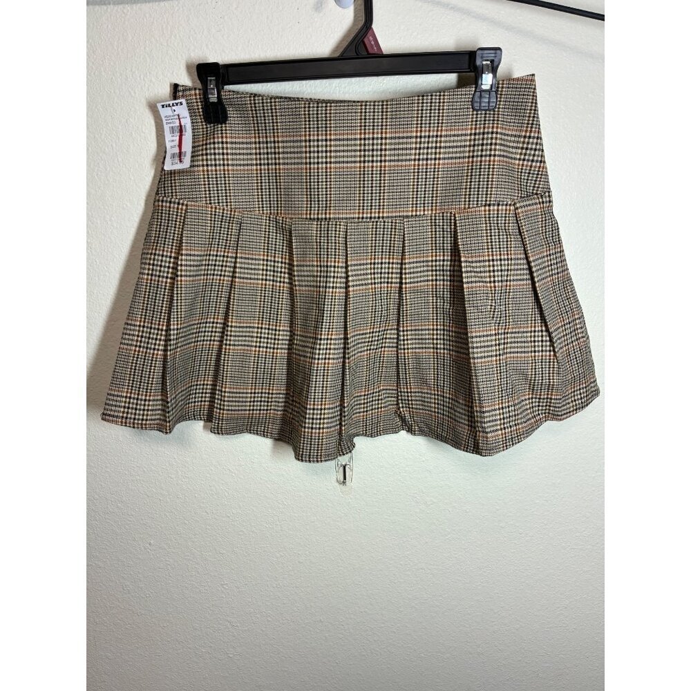 NWT RSQ Pleated Plaid Skirt Retro Y2K Preppy Mini Brown Size Medium Women's
